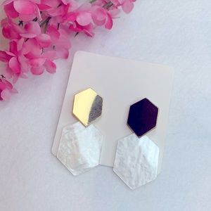 White Geometric Drop Earrings